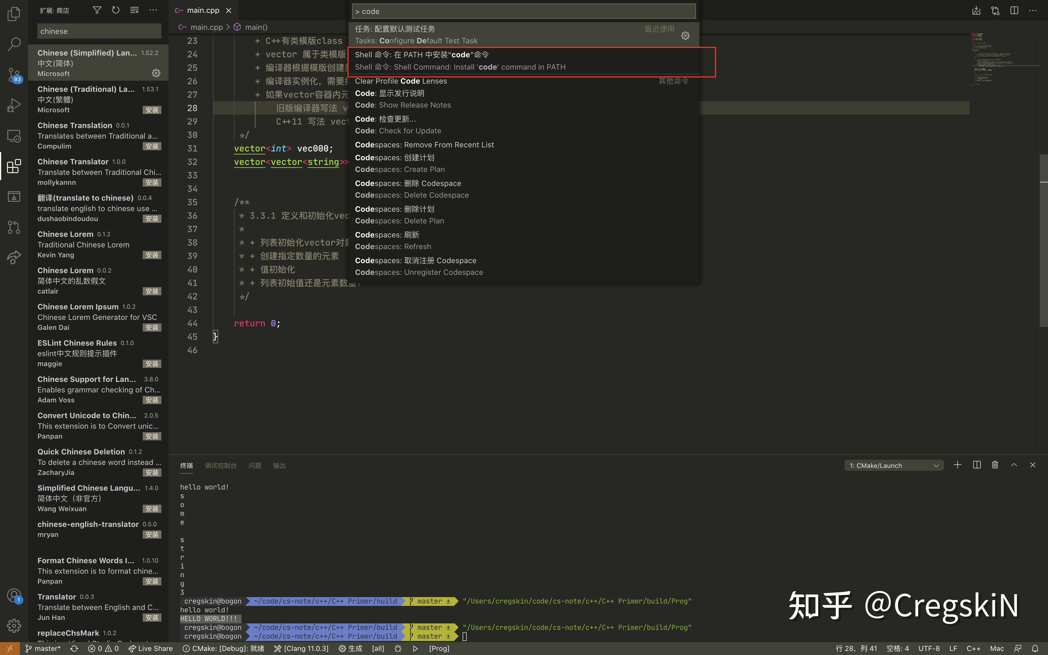 添加code指令到shell